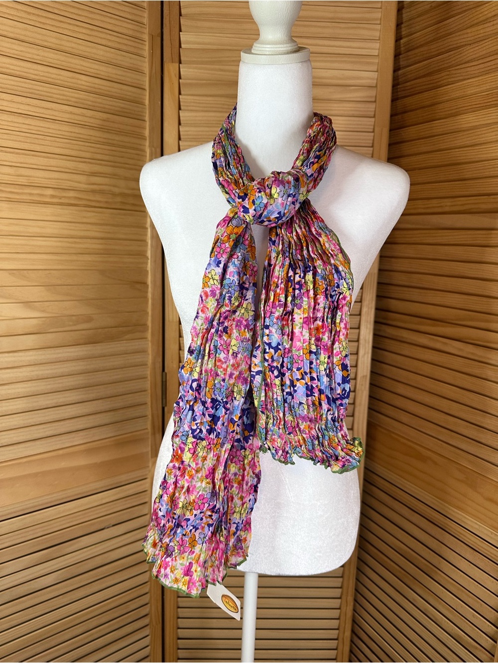 Talbots Floral Pleated Scarf in Pink, Purple & Yellow